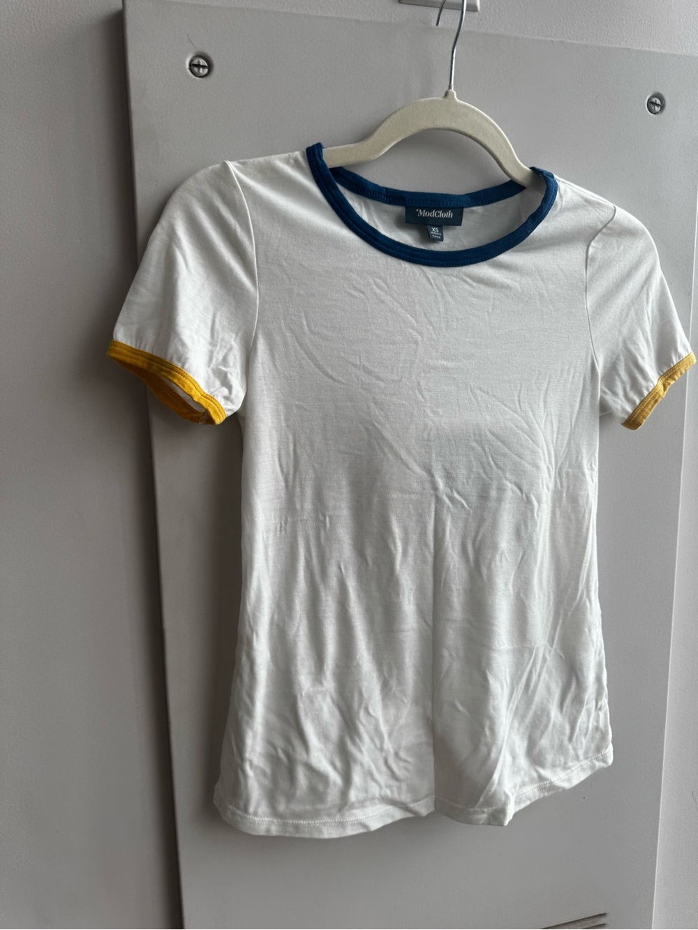 ModCloth White Ringer Tee Navy Yellow Trim Size XS - Picture 4 of 4